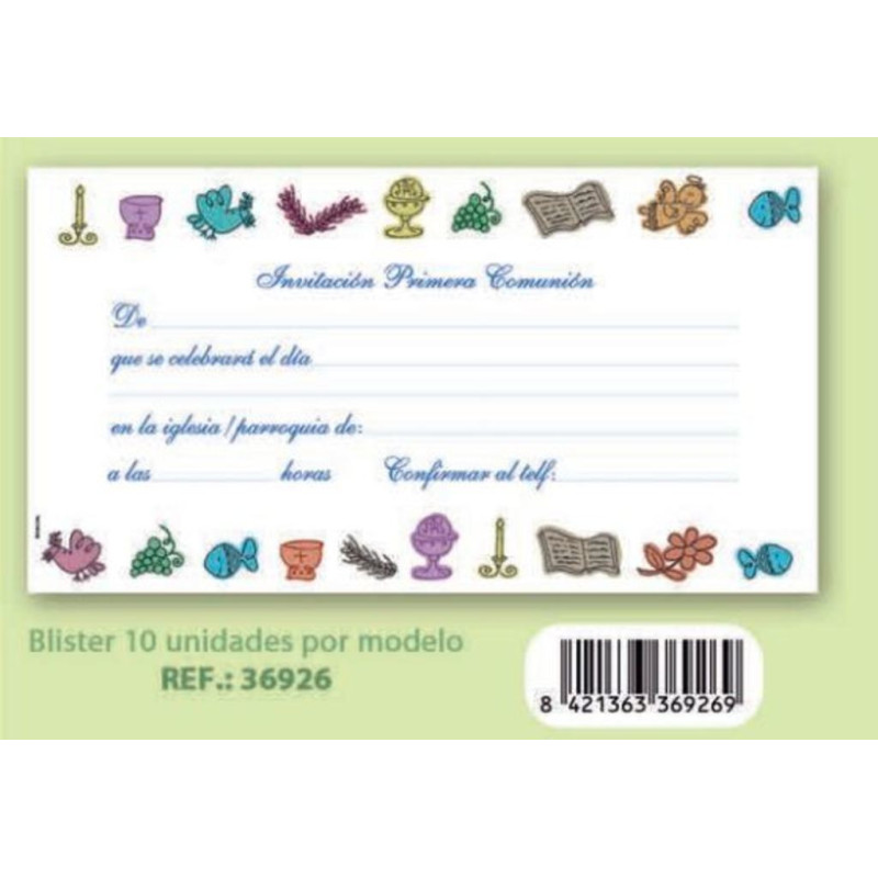 TARJETA INVITACION COMUNION ARGU CALIZ PEZ UVA PALOMA PERGAMINO 36926 PTE 10U ^