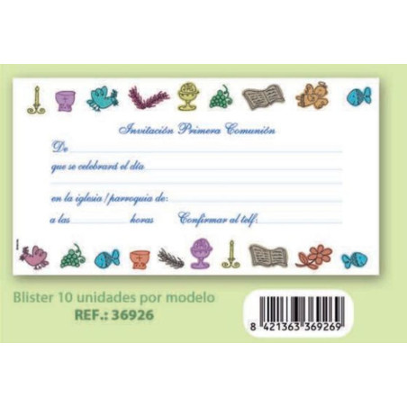 TARJETA INVITACION COMUNION ARGU CALIZ PEZ UVA PALOMA PERGAMINO 36926 PTE 10U ^