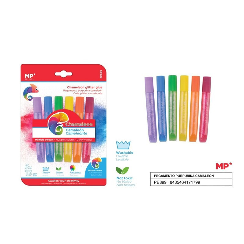 PEGAMENTO PURPURINA MADRID PAPEL GLITTER GLUE CAMALEON 6 COLORES PE899 BLISTER
