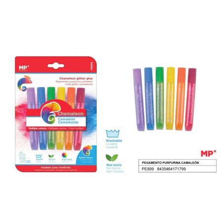 PEGAMENTO PURPURINA MADRID PAPEL GLITTER GLUE CAMALEON 6 COLORES PE899 BLISTER