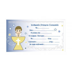TARJETA INVITACION COMUNION ARGU NIÑO CALIZ AZUL 40027 ^
