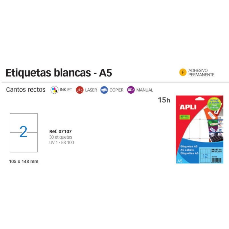 ETIQUETAS APLI I/L/C A-5 105*148 30H 7107