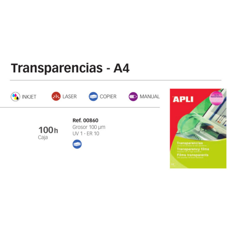 TRANSPARENCIA APLI A-4 MANUAL ANTIESTATICA 100H 860