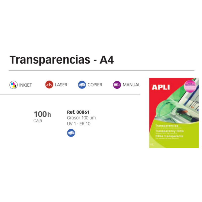 TRANSPARENCIA APLI A-4 FOTOCOP BANDA LAT. C/100H 861