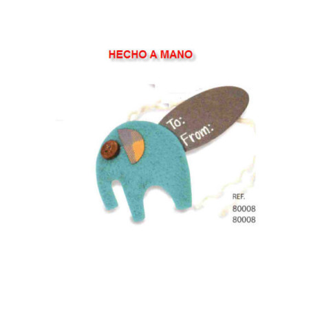 ETIQUETAS FELICIDADES PRYSE FIELTRO ELEFANTE AZUL 8000833 ^