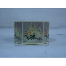 ETIQUETAS FELICIDADES NIÑA ROLLO 500U ^