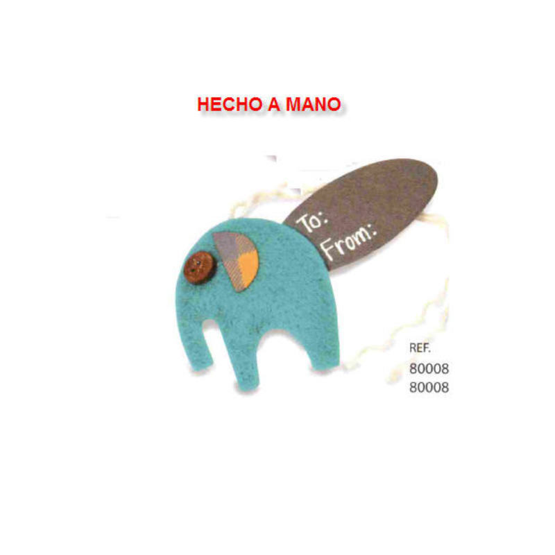 ETIQUETAS FELICIDADES PRYSE FIELTRO ELEFANTE AZUL 8000833 ^
