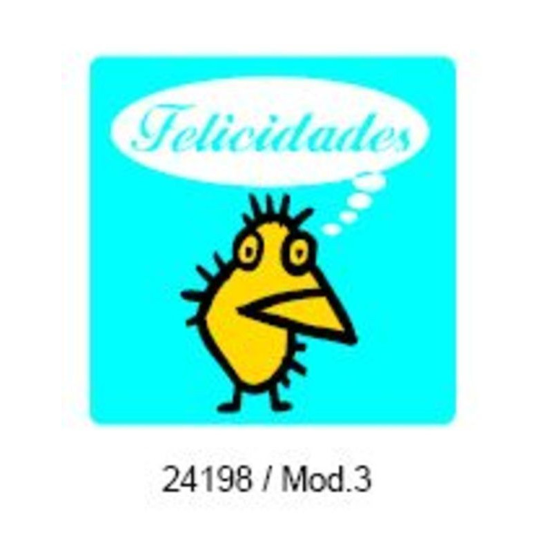 ETIQUETAS FELICIDADES ARGU METALIZADAS POLLO 250U. MOD  3 ^