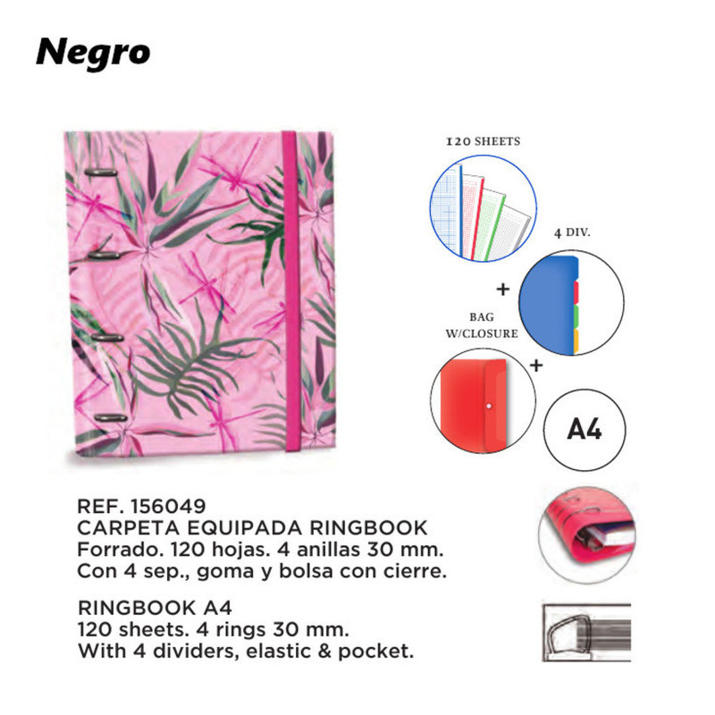 CARPEBLOC DEC RINGBOOK EQUIPADA A4  KATACRAK METALLIC SENFORT18 WINTER 2 NEGRA 156049