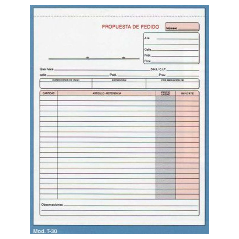 TAL. LOAN PEDIDOS T-30  HOLANDESA PTE 10U