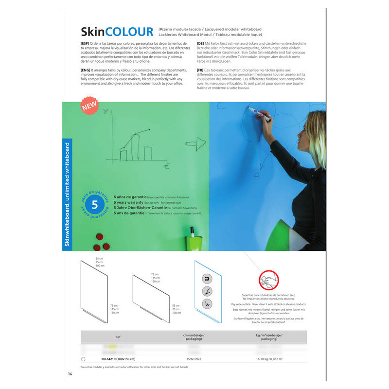PIZARRA SKINWHITEBOARD 1000*1500*10MM ROCADA 6421R
