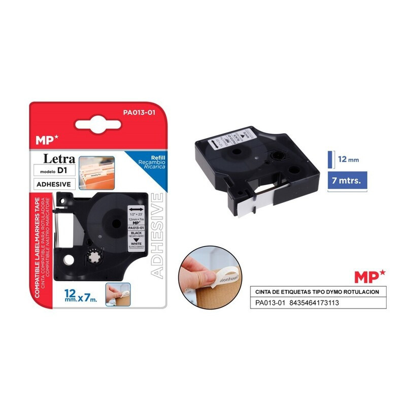 CINTA ROTULAR DYMO COMPATIBLE D1 FONDO BLANCO LETRA NEGRA MADRID PAPEL PA013-01
