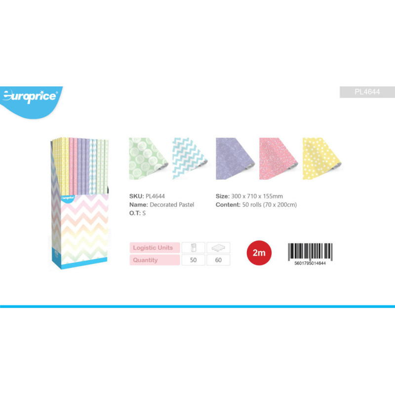 PAPEL REGALO ROLLO 0,70*2 EUROPRICE DECORADO PASTEL PL4644 C/50U