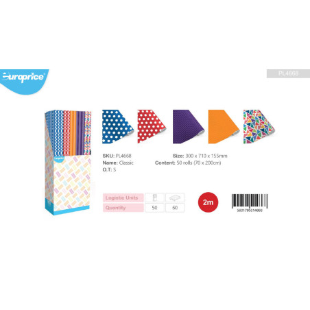 PAPEL REGALO ROLLO 0,70*2 EUROPRICE TODO AÑO CLASSIC PL4668 C/50U