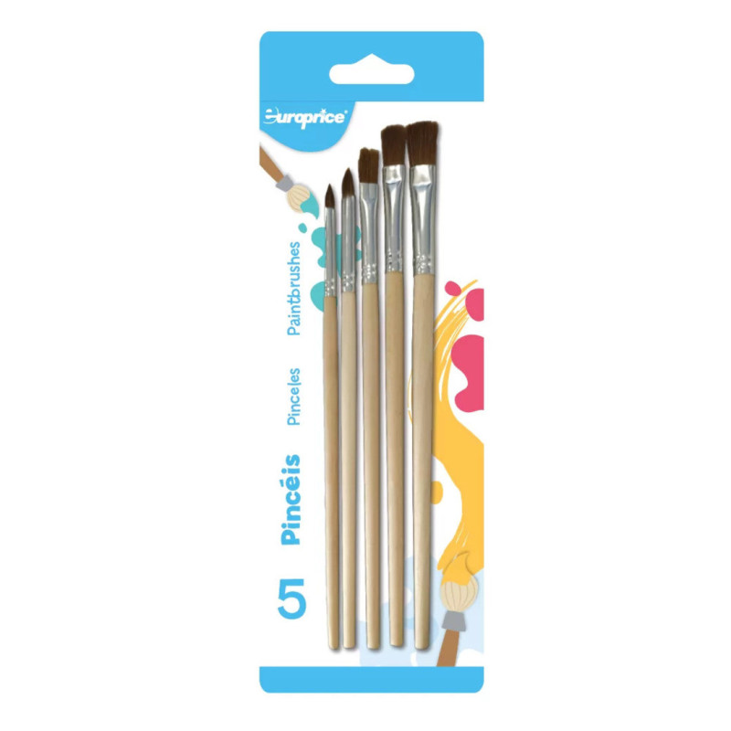 PINCELES MADERA SURTIDOS BLISTER 5U EUROPRICE ES2756