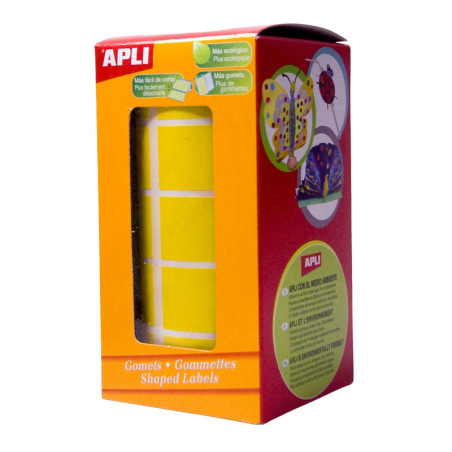 GOMETS CUADRADOS 20x20MM AMARILLO ROLLO 1770u. APLI 4875