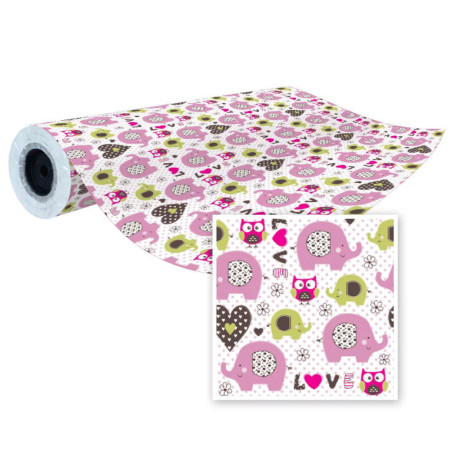 PAPEL REGALO EUROPRICE ROLLO 62CM INFANTIL ELEFANTES Y BUHOS ROSADO IG62168