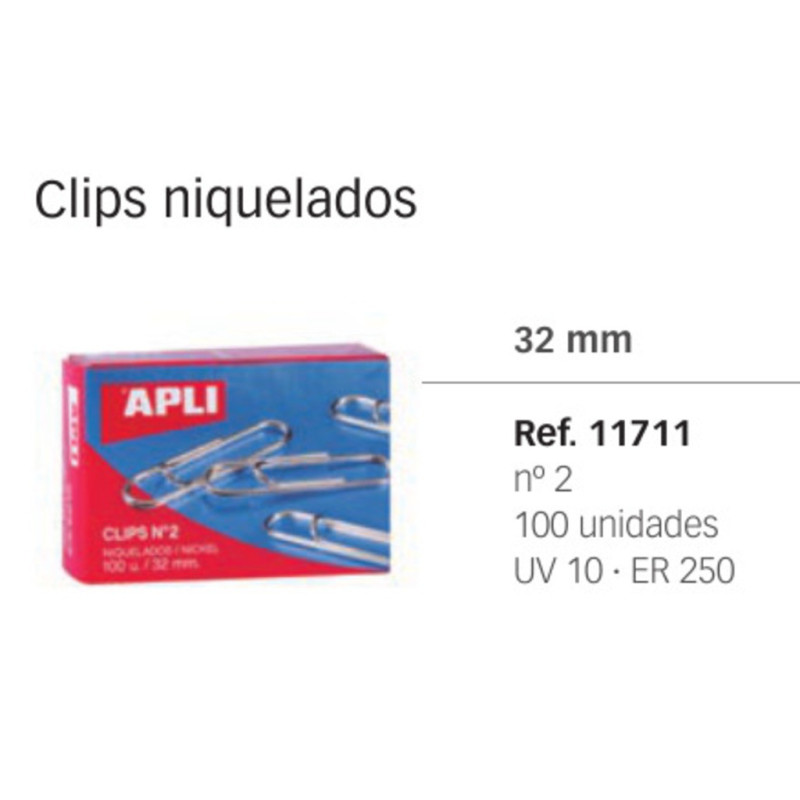 CLIPS APLI 2 BILABIADOS 32MM NIQUELADOS C/1000 11711