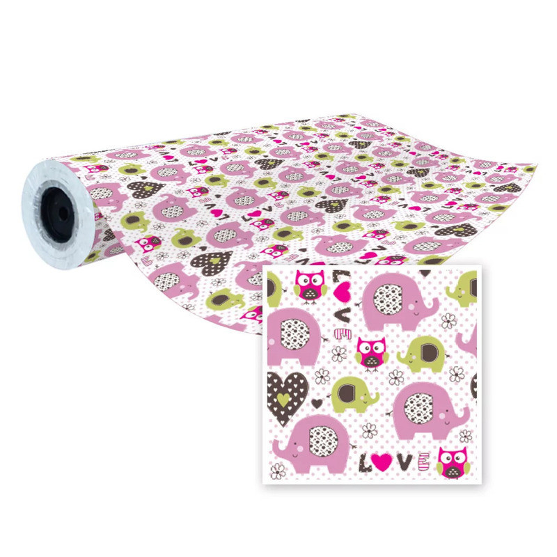 PAPEL REGALO EUROPRICE ROLLO 62CM INFANTIL ELEFANTES Y BUHOS ROSADO IG62168