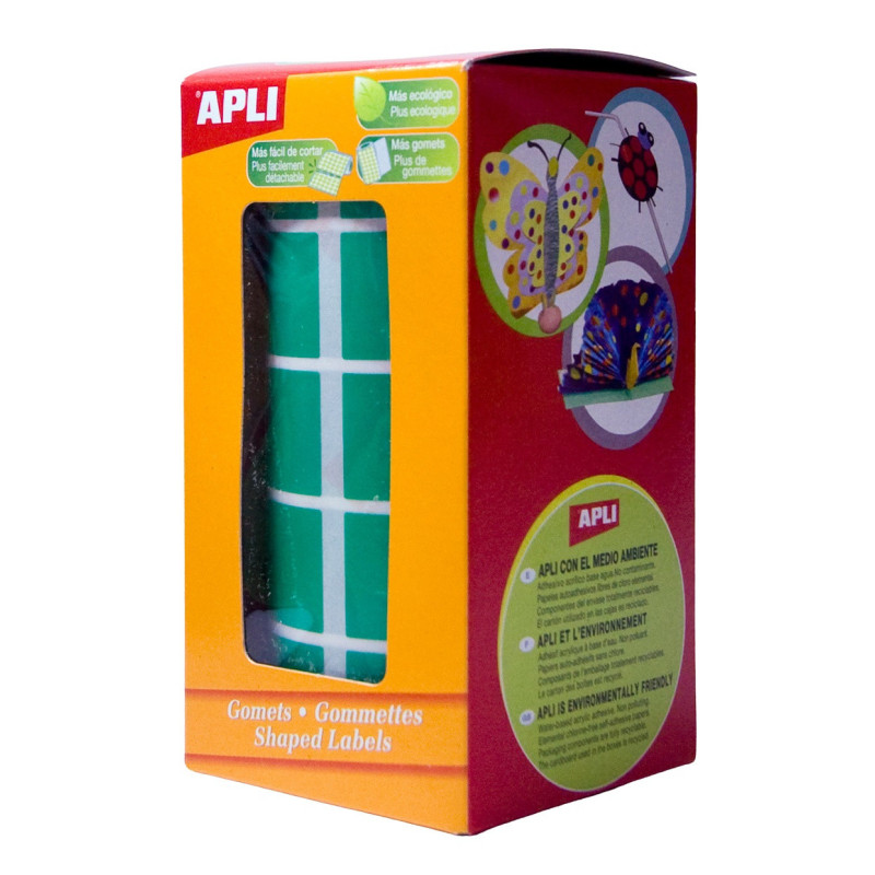 GOMETS CUADRADOS 10x10MM VERDE ROLLO 6372u. APLI 4874