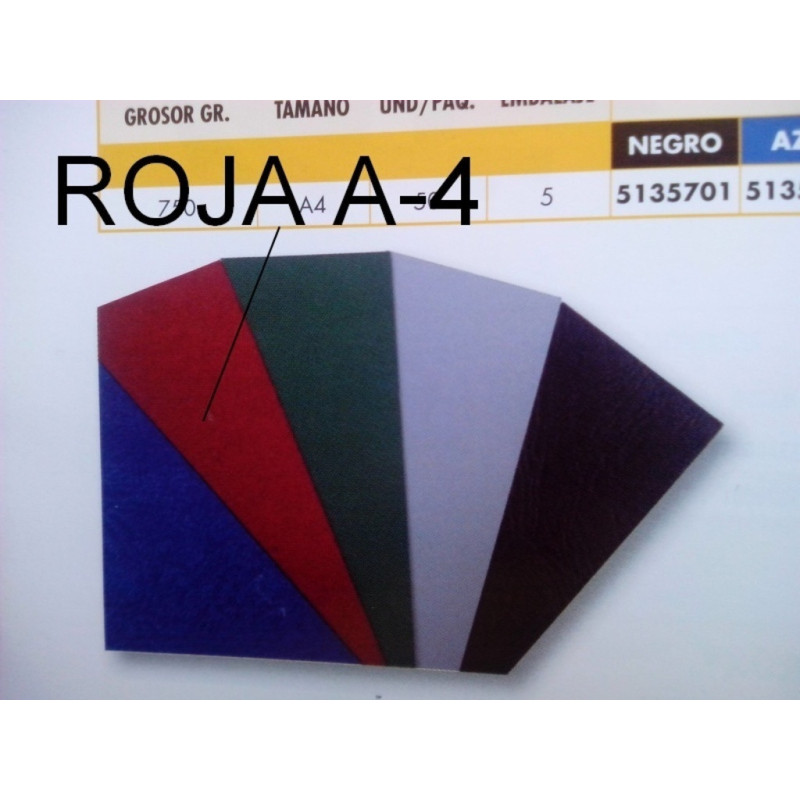 TAPAS A-4 CARTON GOFRADO ROJO PTE 50U YOSAN