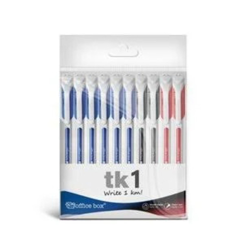 BOLIGRAFO OFFICE BOX TK1 AZUL/NEGRO/ROJO BOLSA 10U COLORES SURTIDOS TK101-10