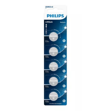PILA PHILIPS BOTON ALCALINA CR2025 BLISTER 5 UNIDADES CARTON TREPADO CR2025P5