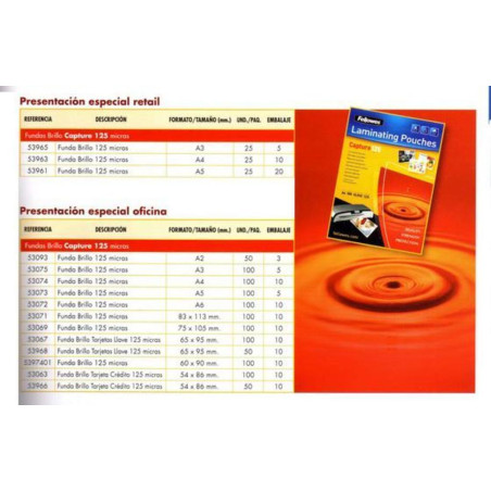 FUNDA PLASTIFICAR 297*420 A-3 125M  C/100U FELLOWES/APEX