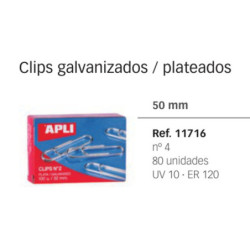 CLIPS APLI 4 BILABIADOS 50MM PLATEADOS C/800 11716