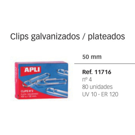 CLIPS APLI 4 BILABIADOS 50MM PLATEADOS C/800 11716