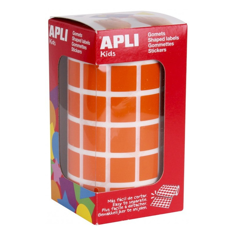 GOMETS CUADRADOS 15x15MM NARANJA ROLLO 2832u. APLI 12479