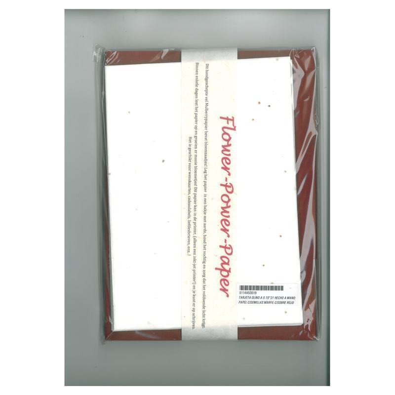 TARJETA OLINO A-5 15*21 HECHO A MANO PAPEL C/SEMILLAS MARFIL C/SOBRE ROJO PTE/10U ^