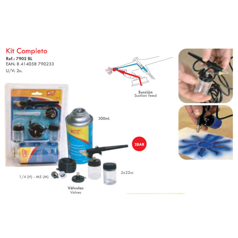 KIT AEROGRAFIA WUTO C/BOTELLA AIRE COMPRIMIDO BLISTER 7902-BL