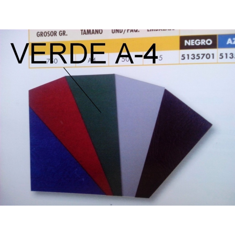 TAPAS A-4 CARTON GOFRADO VERDE PTE 50U YOSAN