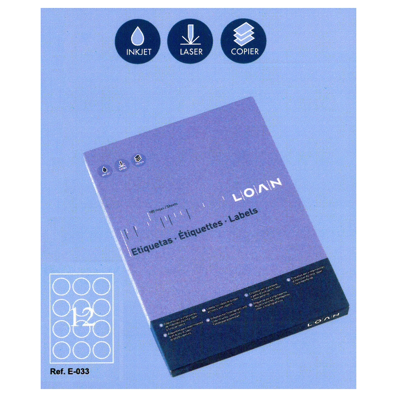 ETIQUETAS LOAN A-4 CIRCULO 60MM 100H E-033 (12)