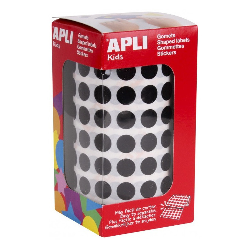 GOMETS REDONDOS 10,5MM NEGRO ROLLO 4720u. APLI 11482