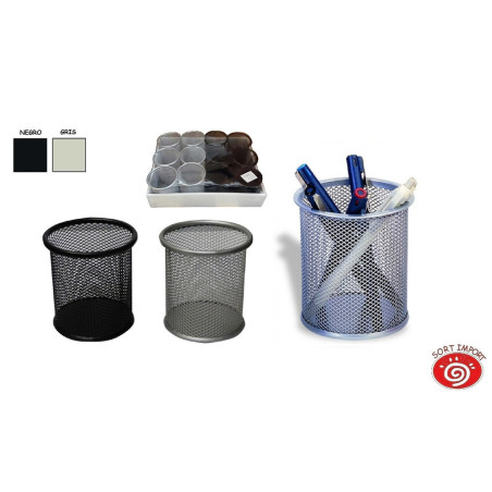 CUBILETE METAL REJILLA SORT 10CM PINTADA GRIS & NEGRO 2732