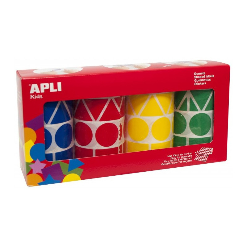 PACK 4 ROLLOS GOMETS XL FIGURAS GEOMETRICAS 27MM SURTIDOS 5428u. APLI 10753