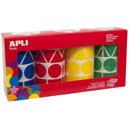 PACK 4 ROLLOS GOMETS XL FIGURAS GEOMETRICAS 27MM SURTIDOS 5428u. APLI 10753