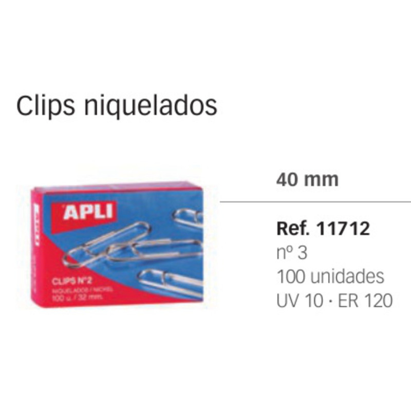 CLIPS APLI 3 BILABIADOS 40MM NIQUELADOS C/1000 11712
