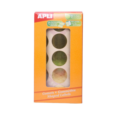 GOMETS METALIZADOS REDONDOS 20MM ORO ROLLO 1770u. APLI 11632