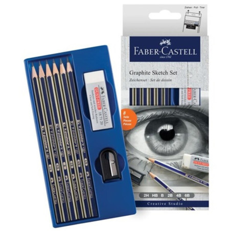 JUEGO FABER-CASTELL CREATIVE STUDIO GRAPHITE SKETCH SET 114000 8 PIEZAS
