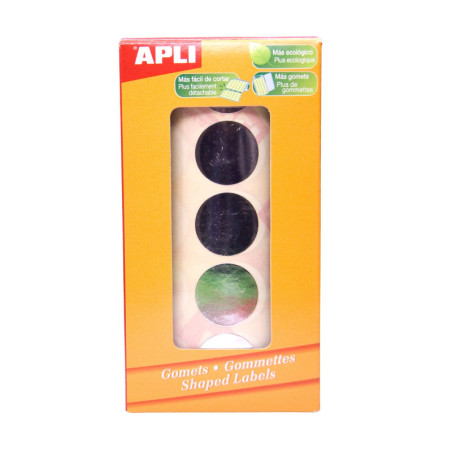 GOMETS METALIZADOS REDONDOS 20MM PLATA ROLLO 1770u. APLI 11633