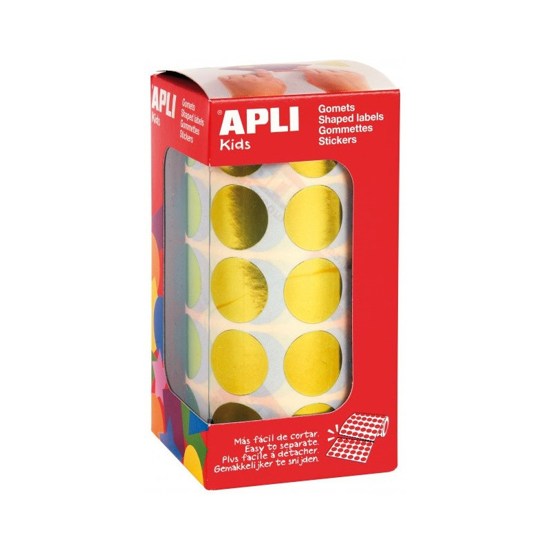GOMETS METALIZADOS REDONDOS 20MM AMARILLO ROLLO 1770u. APLI 12047