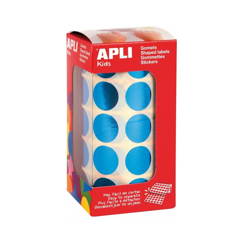 GOMETS METALIZADOS REDONDOS 20MM AZUL ROLLO 1770u. APLI 12048