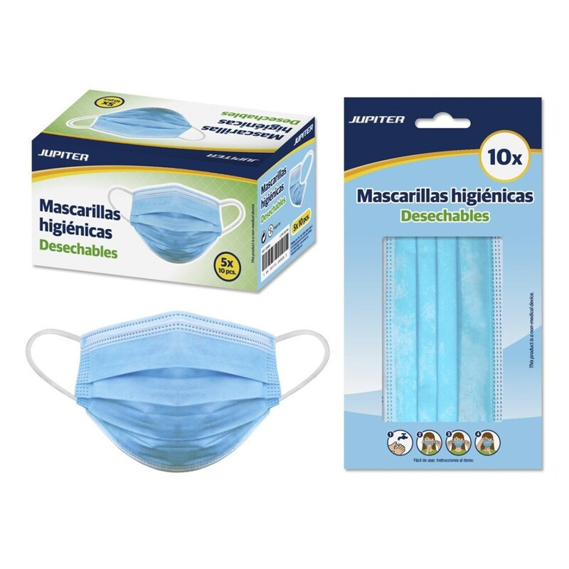 MASCARILLA HIGIENICA TRICAPA AZUL/BLANCA JUPITER BOLSA 10U 328989 POESSA