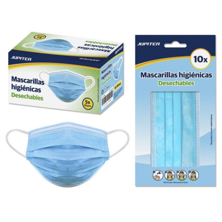 MASCARILLA HIGIENICA TRICAPA AZUL/BLANCA JUPITER BOLSA 10U 328989 POESSA