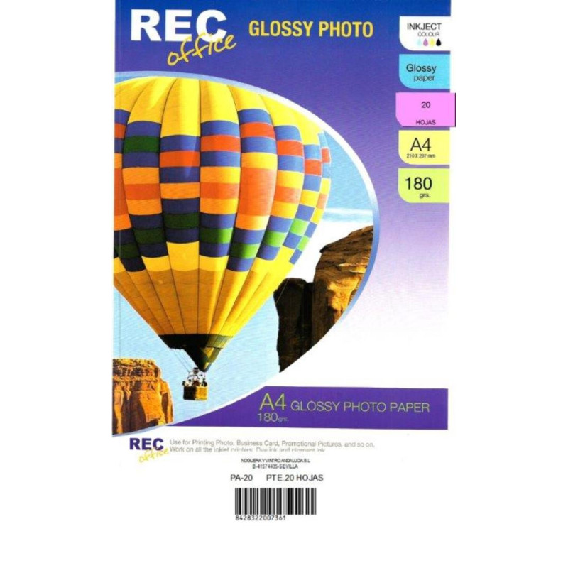 PAPEL FOTOGRAFICO INK-JET LASER GLOSSY 180G A4 PTE 100H MANIFOL PA100