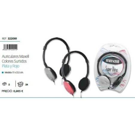 AURICULARES POESSA MAXELL LISO COLORES PLATA/ROJO 322091