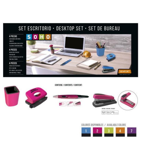 JUEGO OFICINA SENFORT19 SOHO 4 PIEZAS COLOR FUCSIA 20882